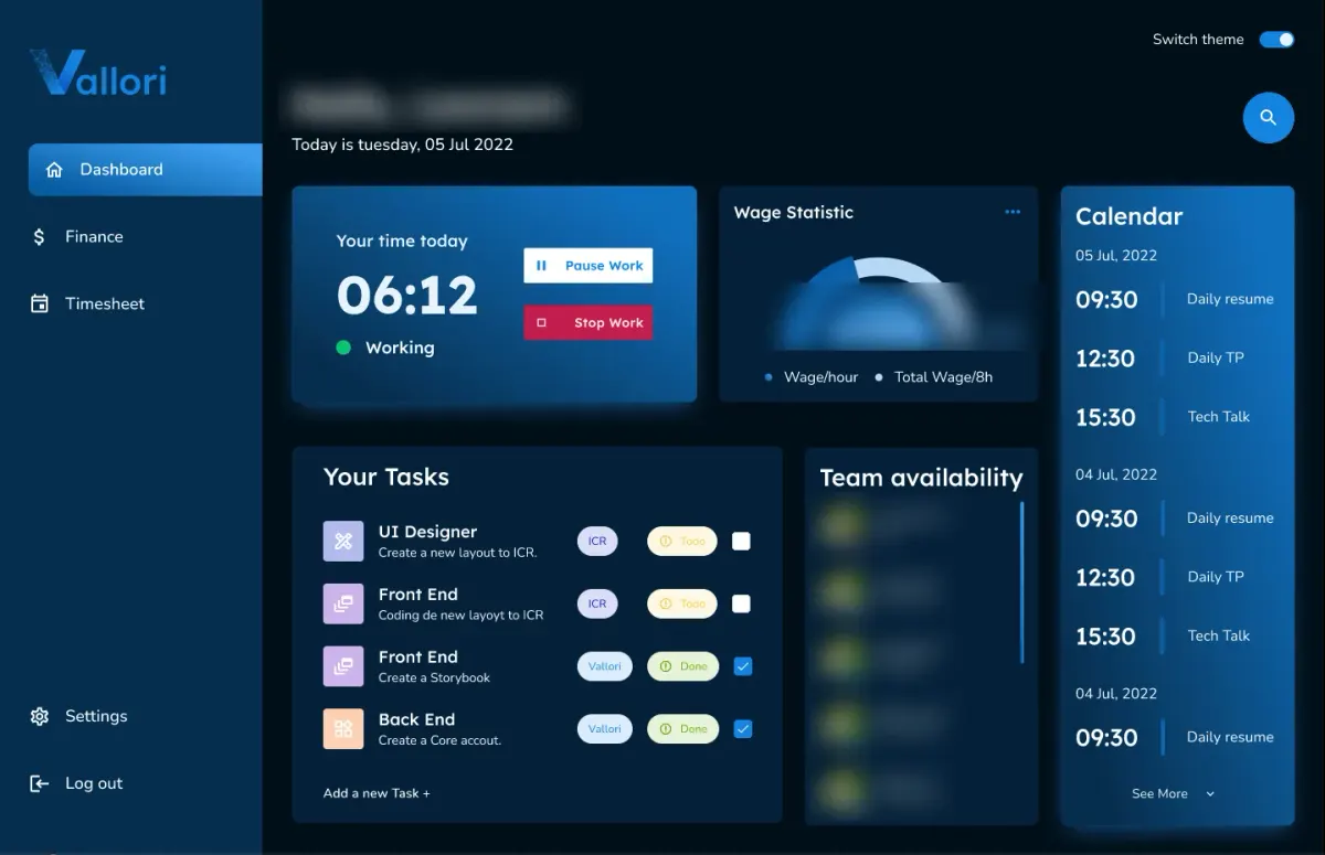 Vallori Dashboard: interface screenshot